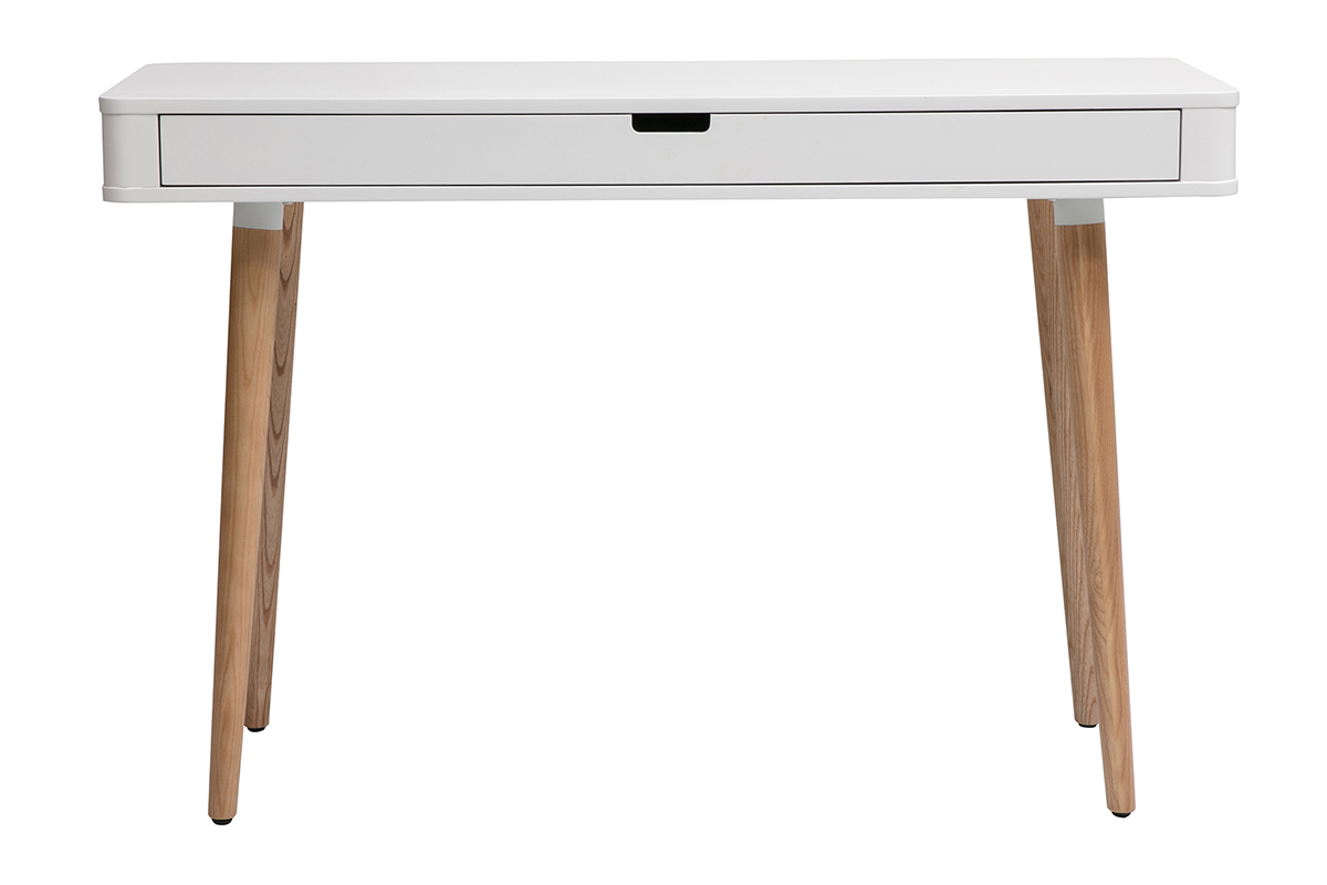 Bureau avec tiroir scandinave blanc et bois clair chêne L115 cm TOTEM