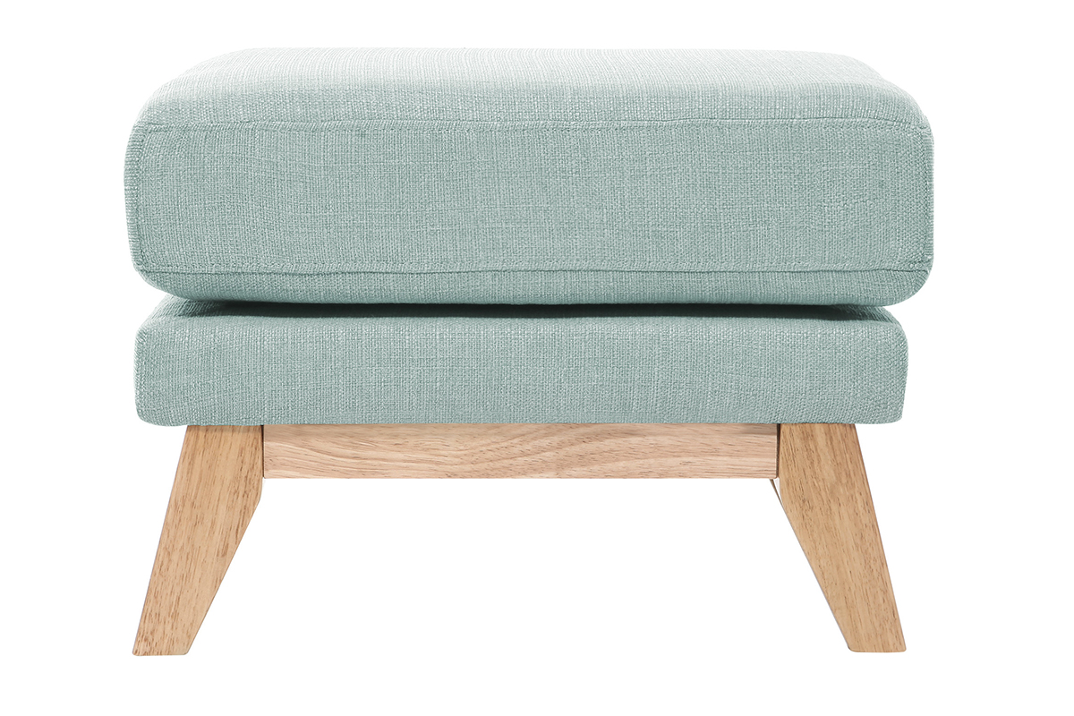 Pouf repose-pieds déhoussable scandinave en tissu vert lagon et bois clair OSLO
