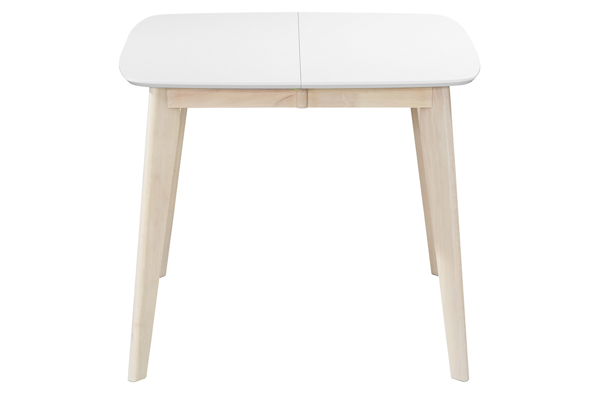 Table à manger extensible scandinave carrée blanche et bois L90-130 cm LEENA