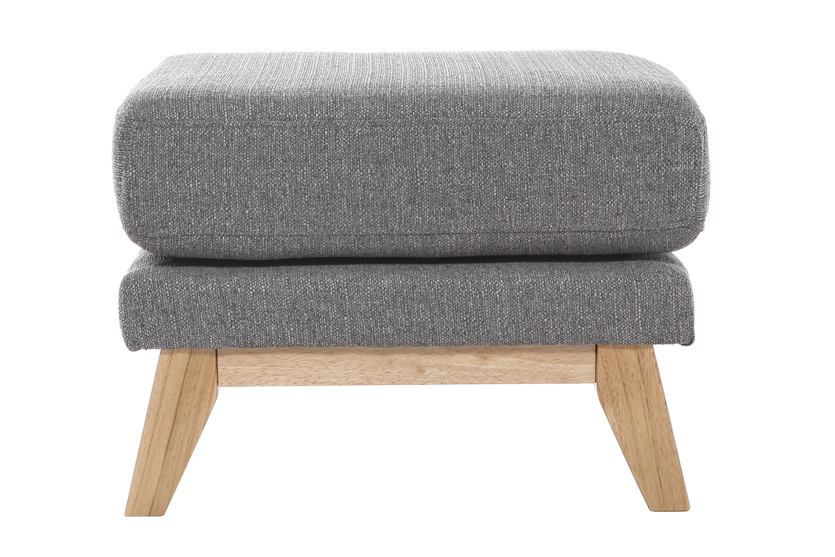 Pouf repose-pieds déhoussable scandinave en tissu gris clair et bois clair OSLO