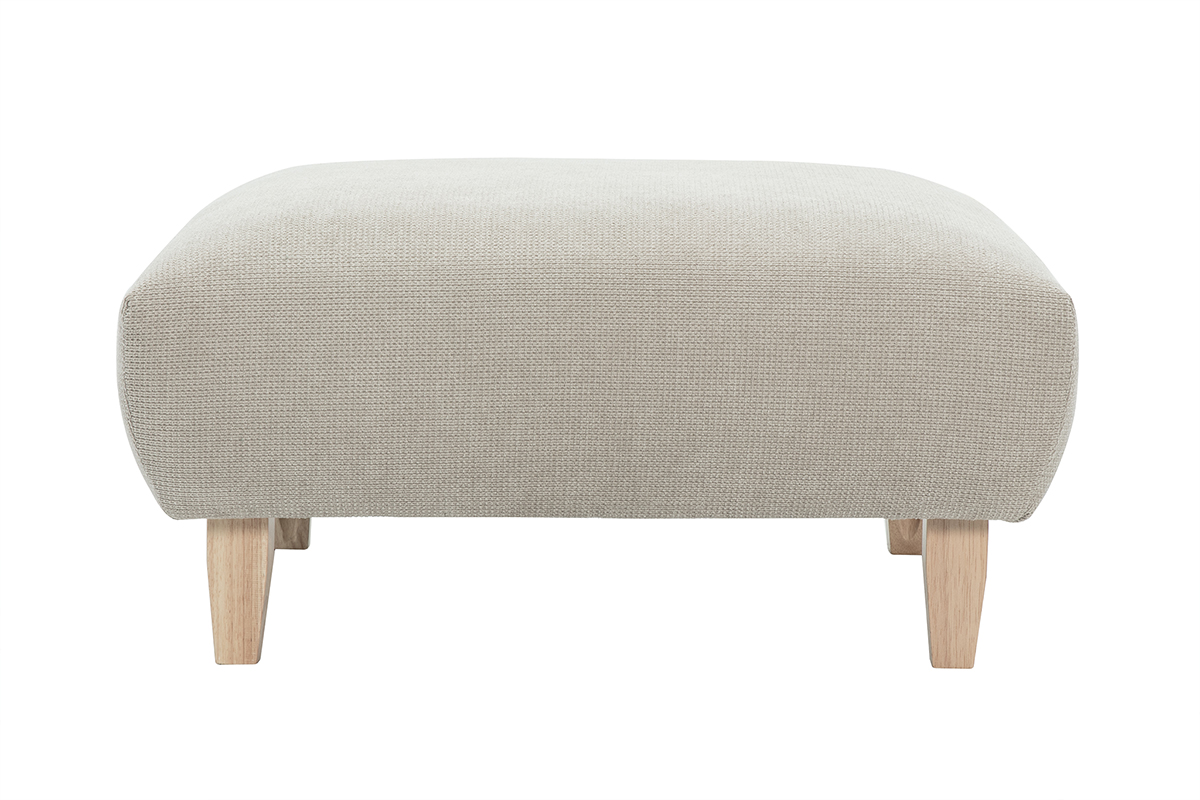 Pouf repose-pieds en tissu chenille beige et bois clair L75 cm BASTILLE