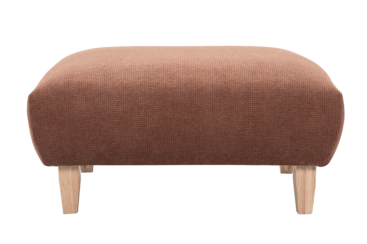 Pouf repose-pieds en tissu chenille terre brûlée et bois clair L75 cm BASTILLE