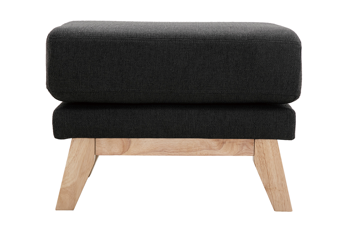 Pouf repose-pieds déhoussable scandinave en tissu gris foncé et bois clair OSLO
