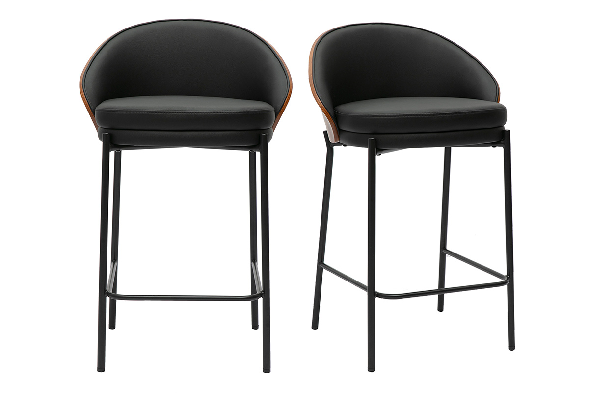 Tabourets de bar noirs, bois foncé et métal H65 cm (lot de 2) TUCSON
