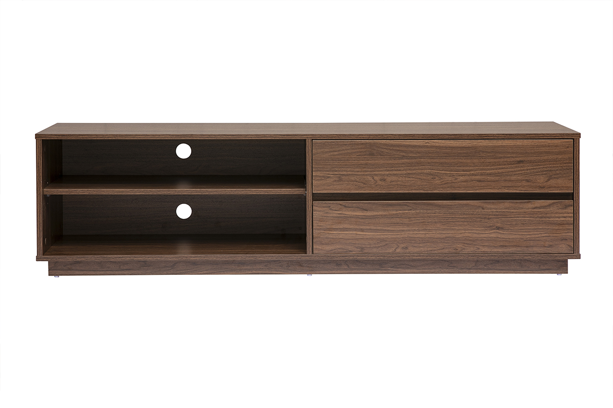 Meuble TV finition bois foncé noyer 2 tiroirs L160 cm MADERO