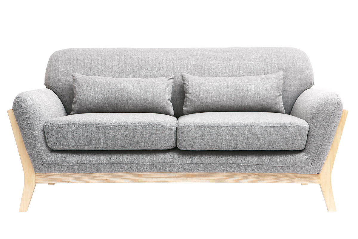 Canapé scandinave 2 places en tissu gris et bois clair YOKO