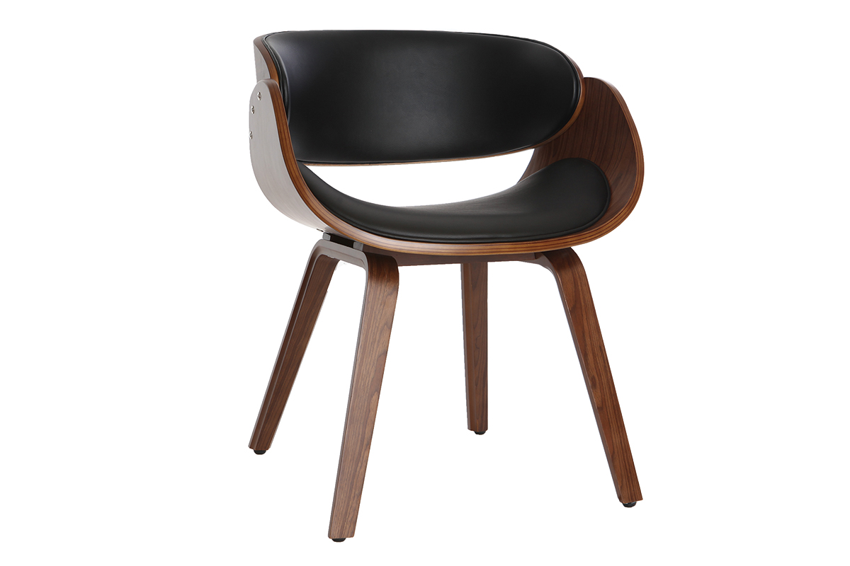 Chaise design noir et bois foncé noyer BENT