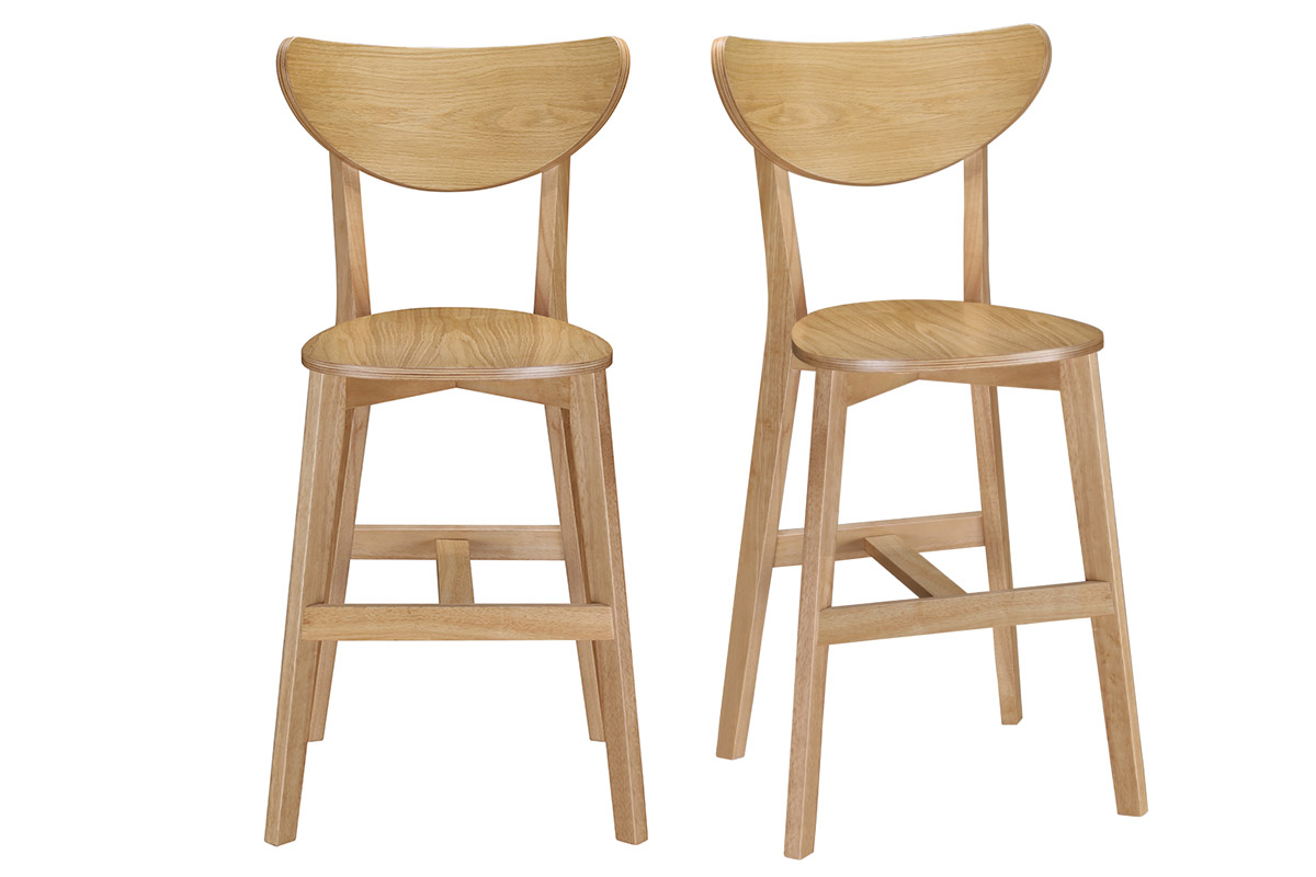 Tabourets de bar scandinaves finition chêne H65 cm (lot de 2) LEENA