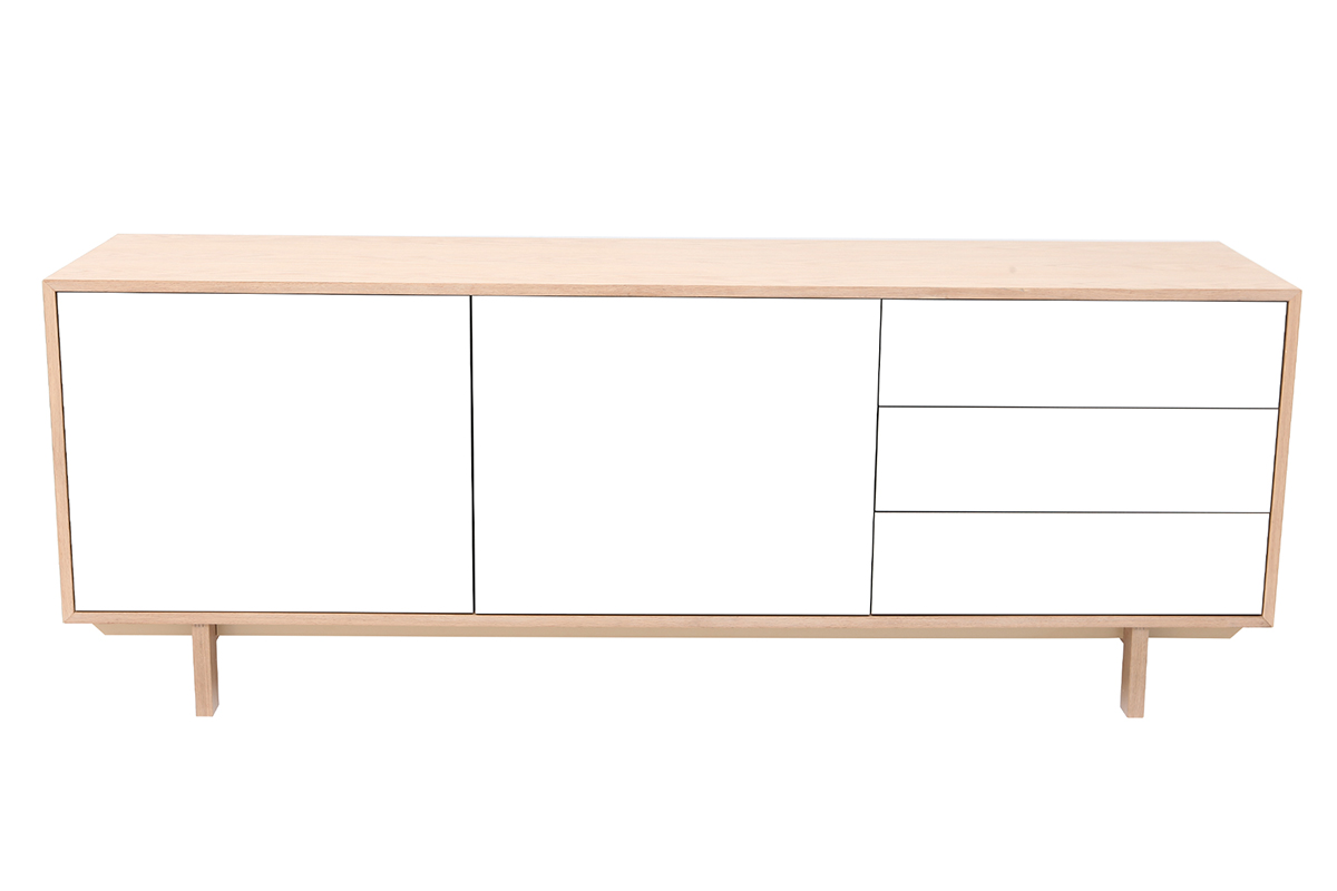 Buffet scandinave bois et blanc 2 portes 3 tiroirs L195 cm SID
