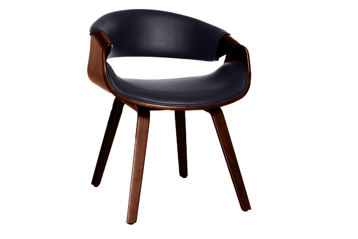 Fauteuil design noir et bois foncé noyer ARAMIS