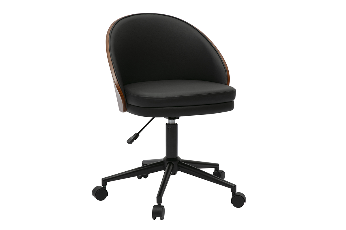 Sedia da ufficio con ruote nera, legno scuro e metallo TUCSON
