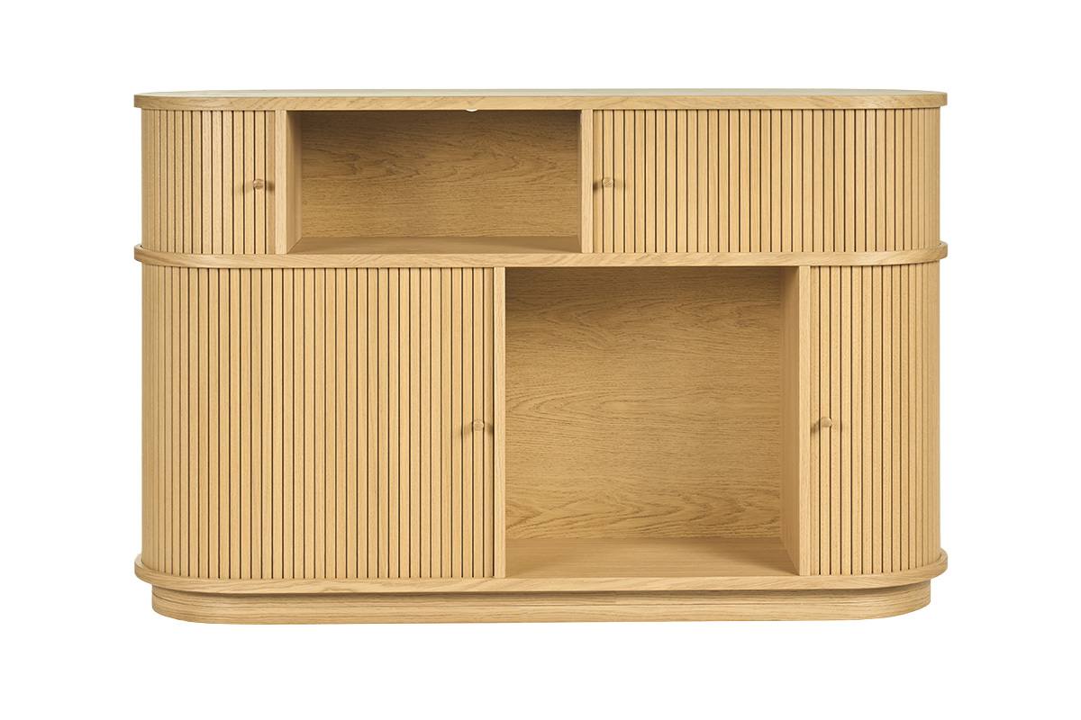 Console vintage en bois clair chêne avec portes coulissantes L120 cm EPIC