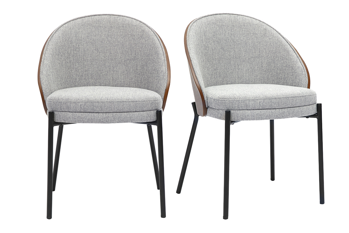 Chaises en tissu effet velours texturé gris, bois foncé et métal (lot de 2) TUCSON