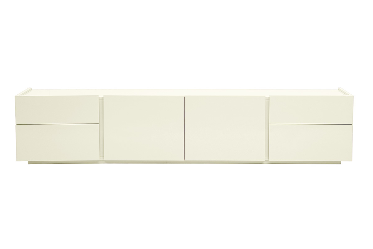 Meuble TV design beige laqué brillant avec rangements L199.8 cm ISAURE