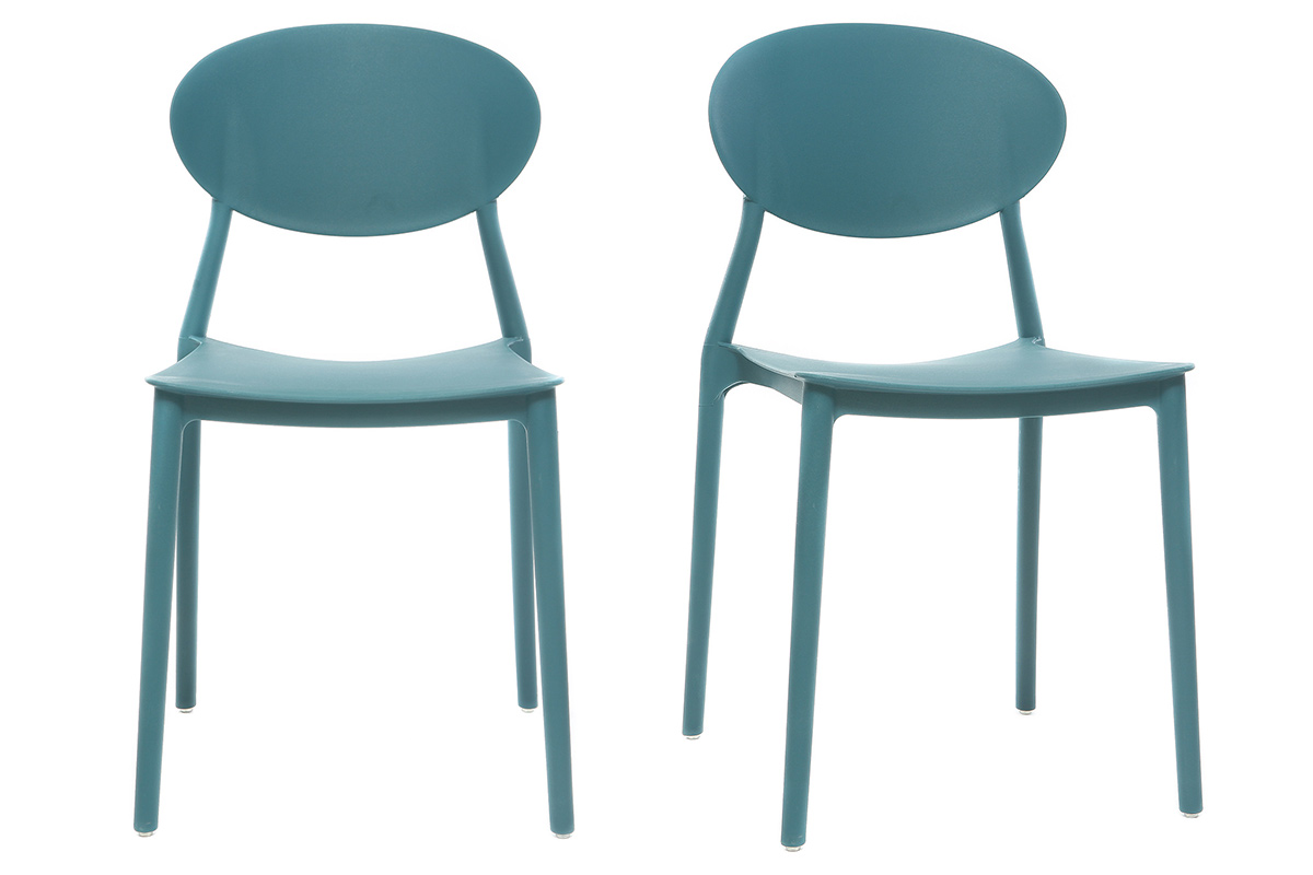 Chaises design empilables bleu canard intérieur - extérieur (lot de 2) ANNA