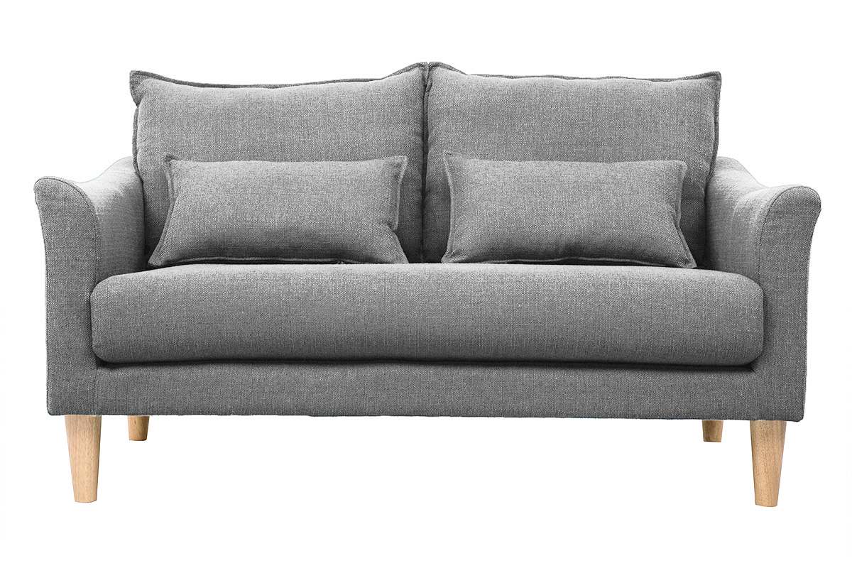 Canapé scandinave 2 places en tissu gris et bois clair KATE