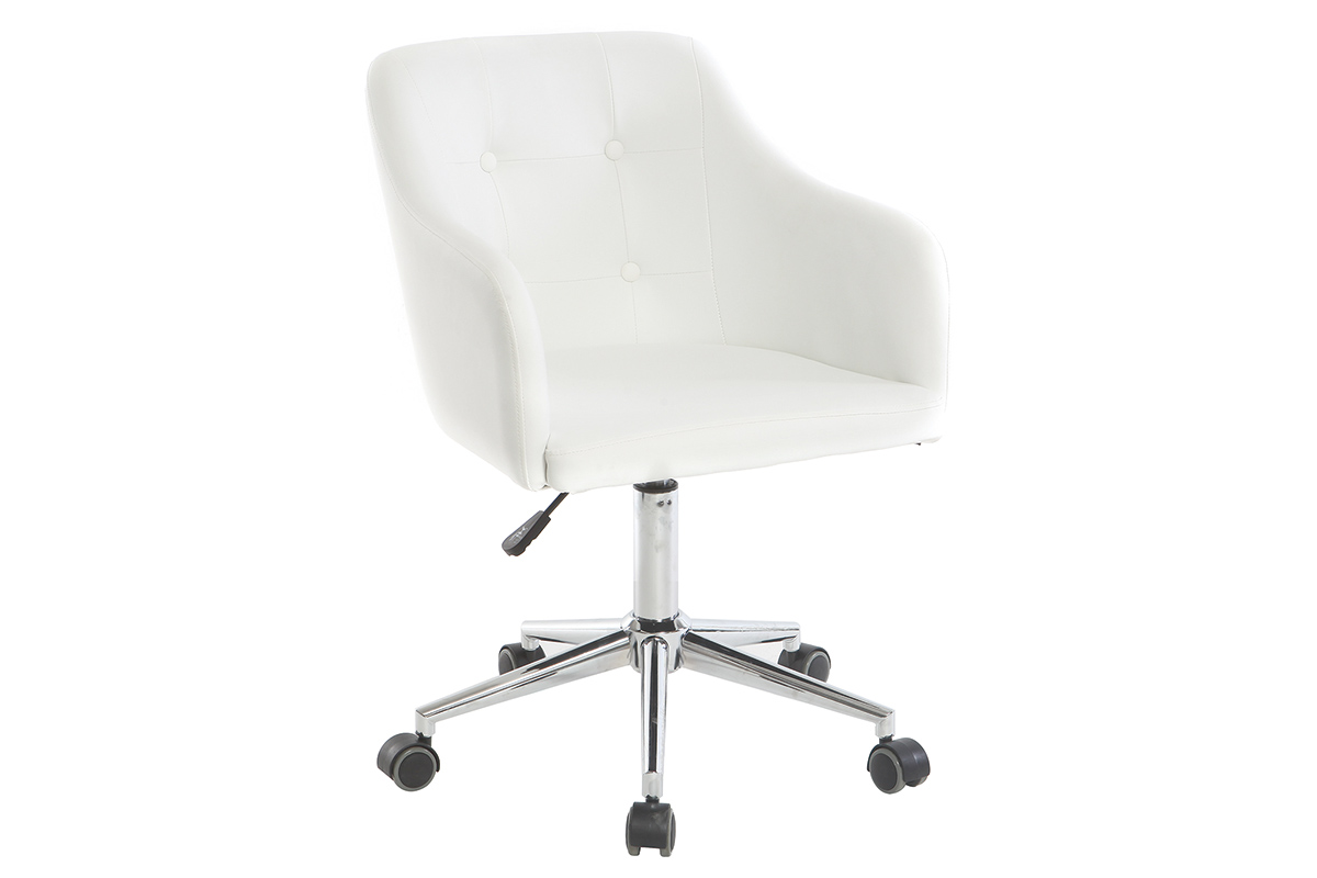 Chaise de bureau à roulettes design blanc et acier chromé BALTIK