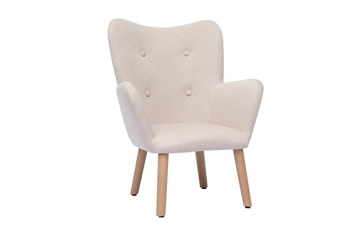 Fauteuil enfant scandinave en tissu rose poudré et bois clair BABY BRISTOL