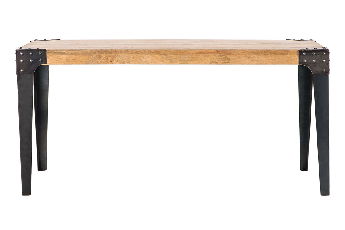 Table à manger industrielle acier et bois manguier massif L160 cm MADISON