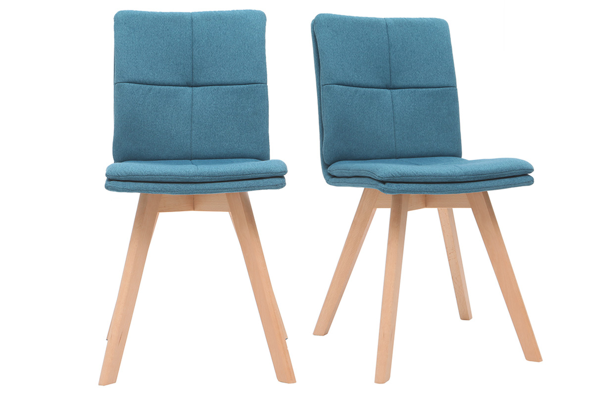 Sedia scandinava tessuto blu gambe legno chiaro set di 2 THEA