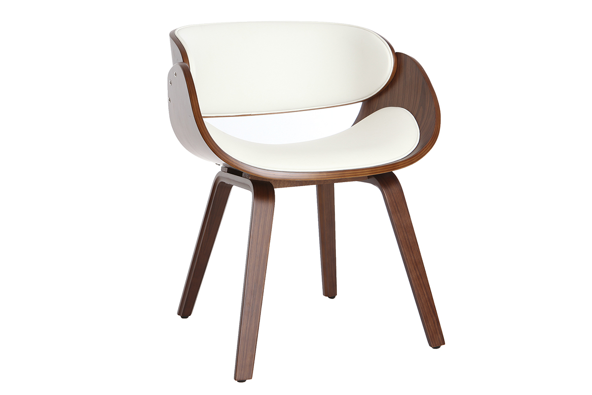 Chaise design blanc et bois foncé noyer BENT