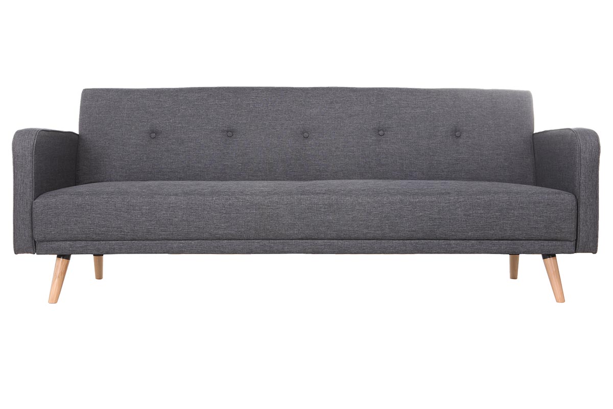 Canapé convertible scandinave 3 places en tissu gris foncé et bois clair ULLA