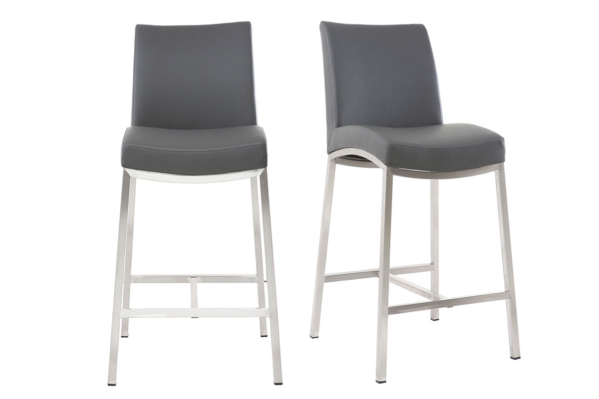 Sgabello da bar alluminio spazzolato PU grigio scuro 66cm set di 2 OLLY