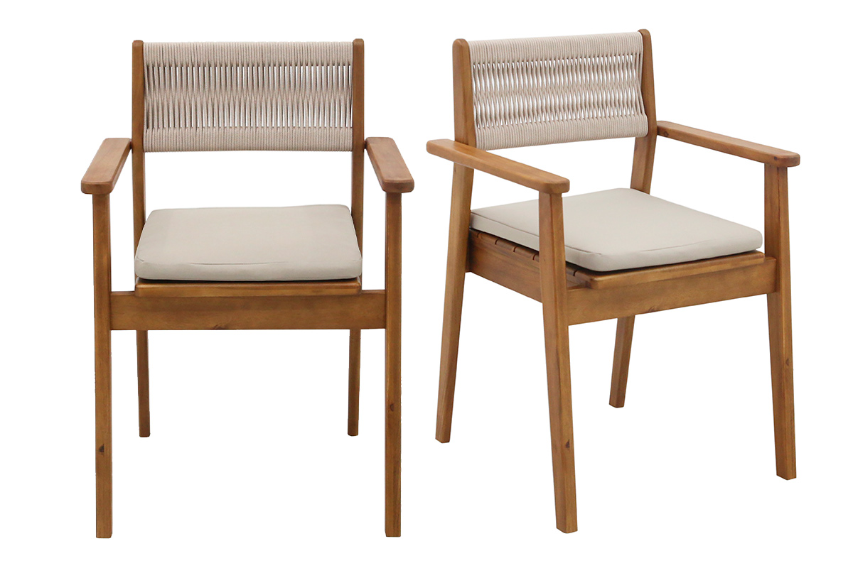 Fauteuils de jardin en bois massif et corde tressée (lot de 2) ZEPHYR