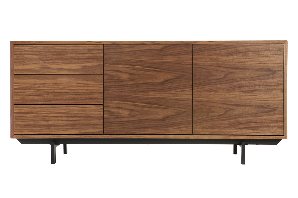 Buffet vintage en bois foncé noyer 2 portes 3 tiroirs L160 cm MANNY