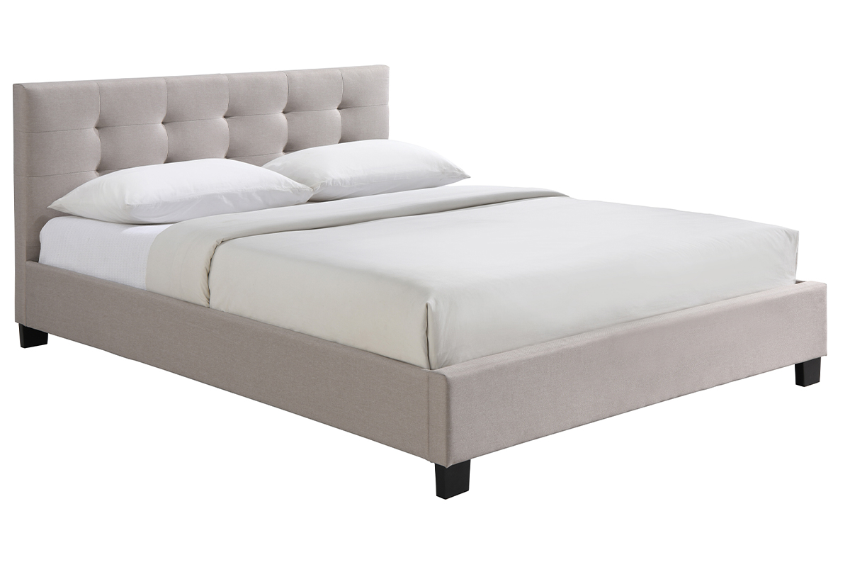 Lit 2 places 160x200 cm en tissu lin beige capitonné MARQUISE