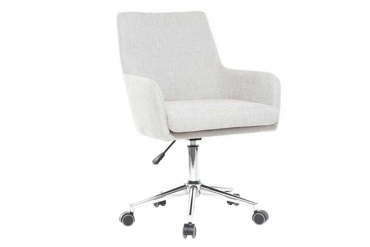Chaise de bureau à roulettes en tissu gris clair et acier chromé SHANA