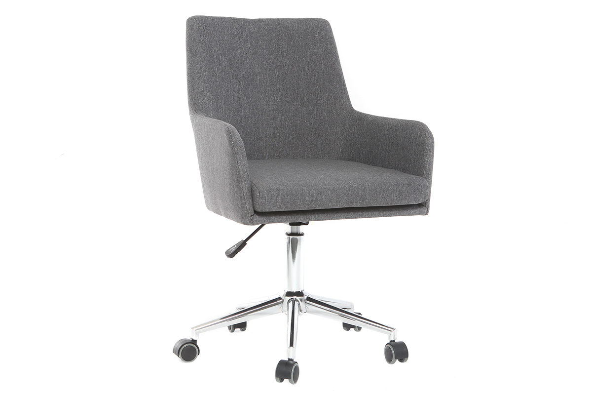 Chaise de bureau à roulettes en tissu gris anthracite et acier chromé SHANA