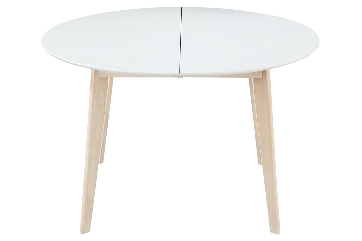 Table à manger scandinave ronde extensible blanc et bois L120-150 cm LEENA