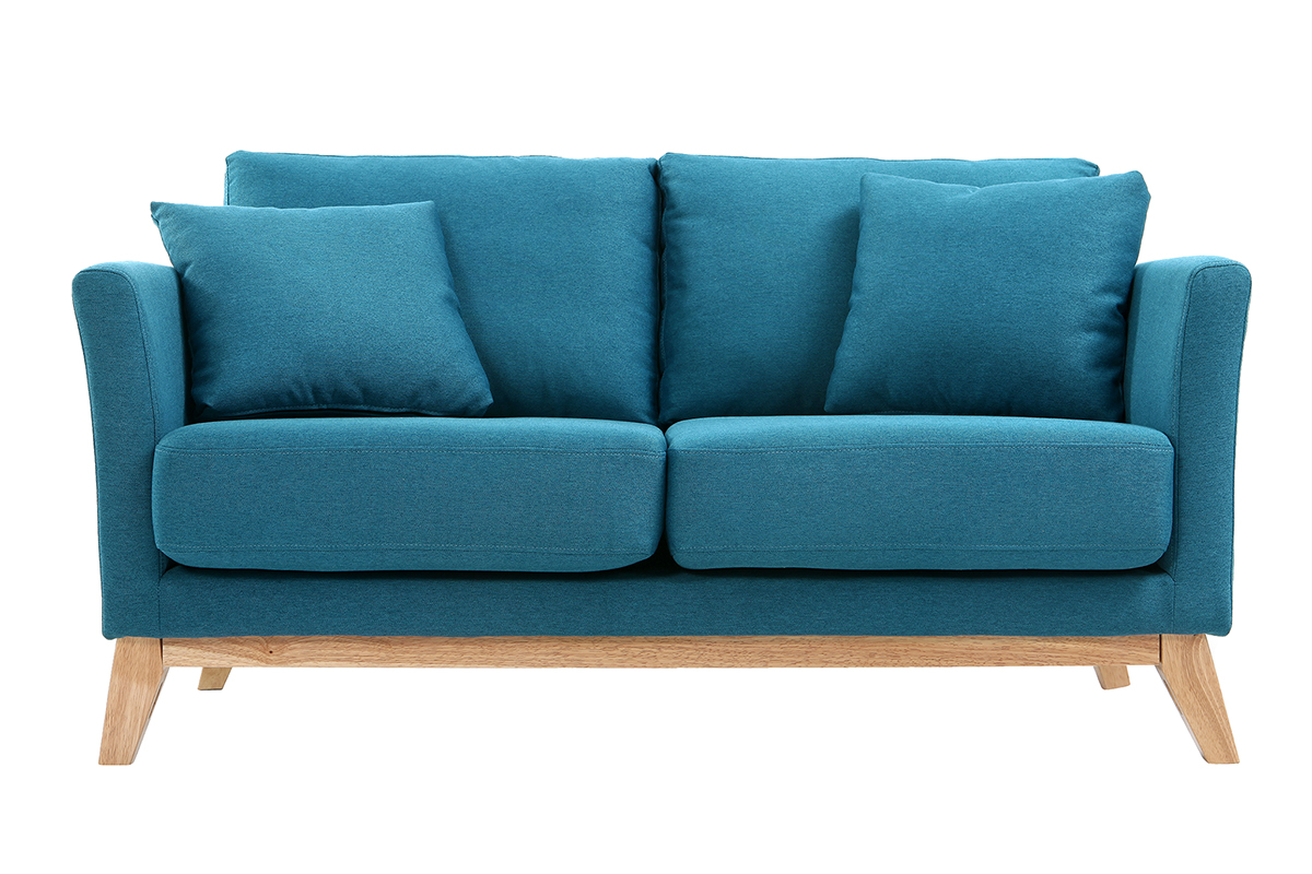 Sofá nórdico 2 plazas desenfundable  azul petróleo y patas madera clara OSLO