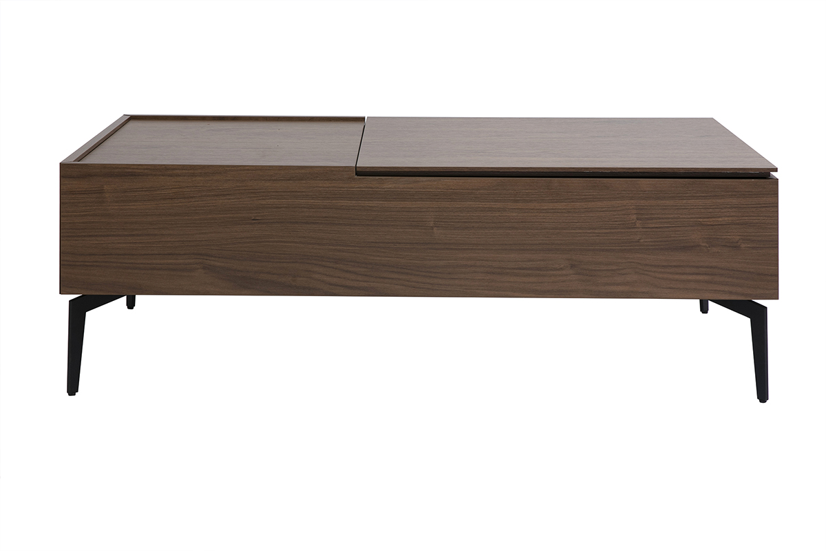 Table basse relevable rectangulaire bois foncé finition noyer et métal noir L103 cm SEDA