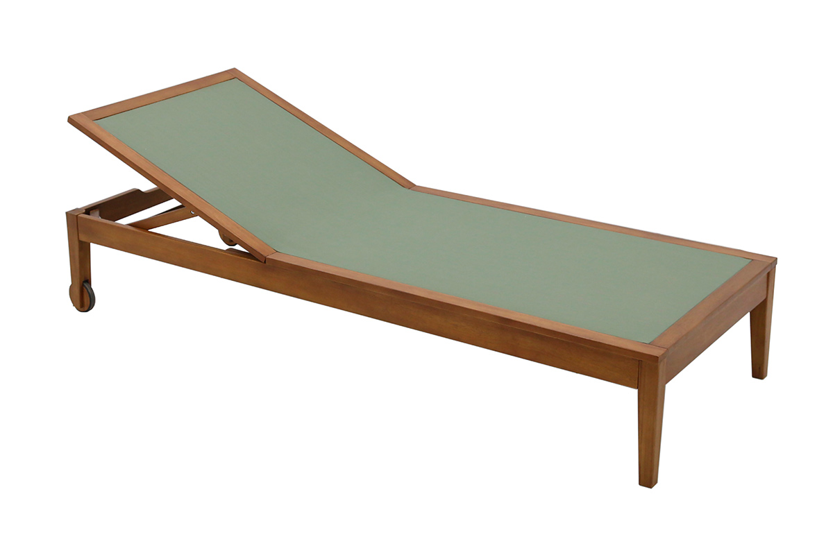 Bain de soleil vert kaki et bois massif NAVEEN