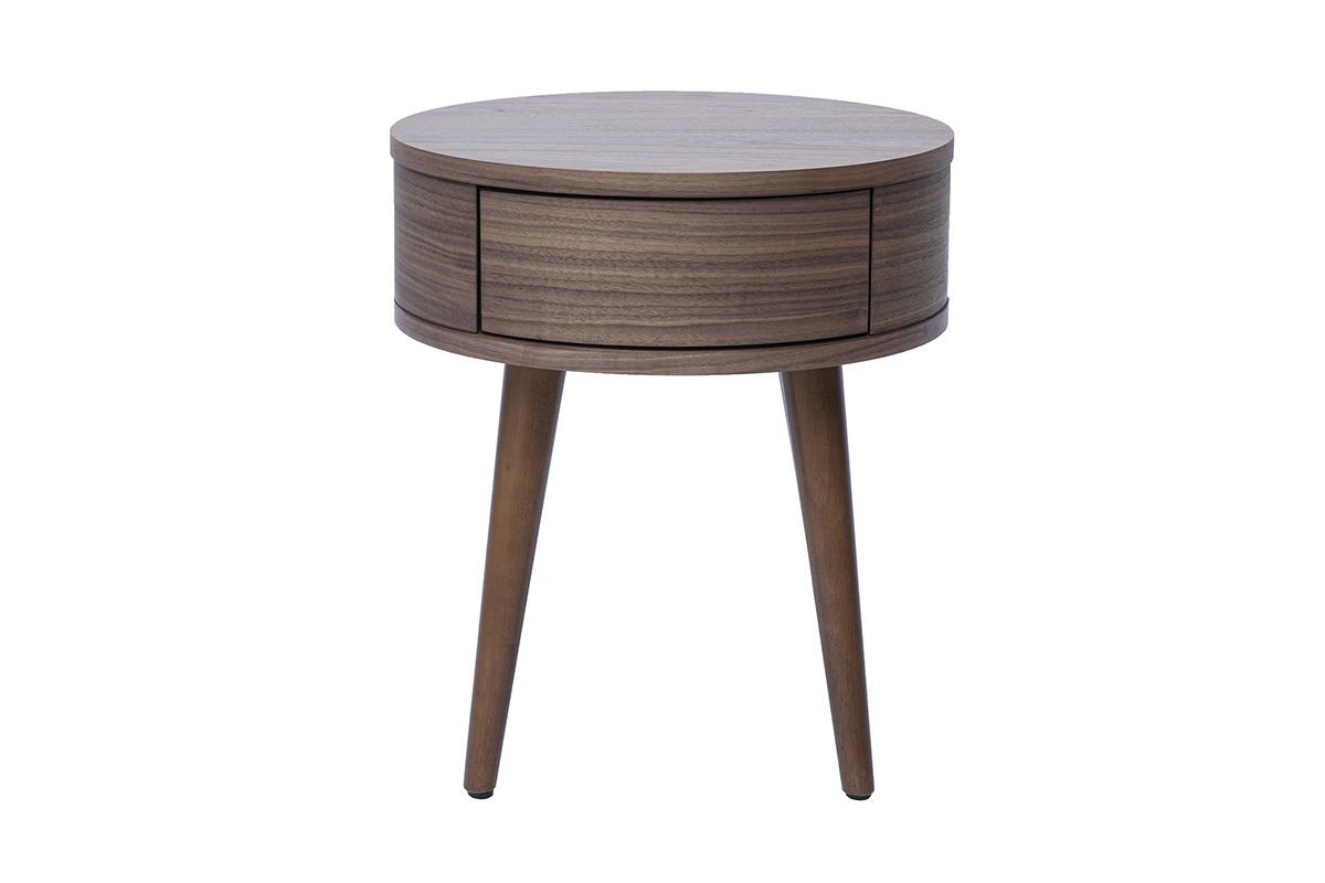 Table de chevet ronde en bois foncé avec tiroir JUDITH