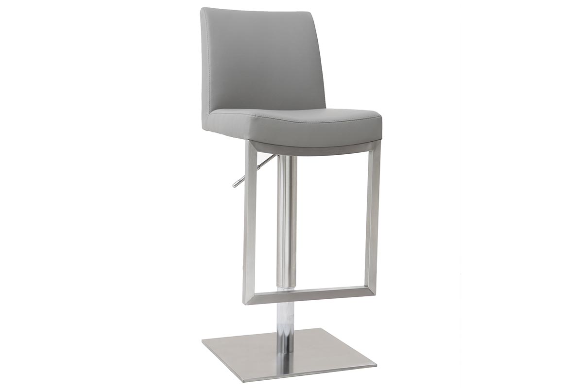 Tabouret de bar relevable gris et acier chromé KYLE