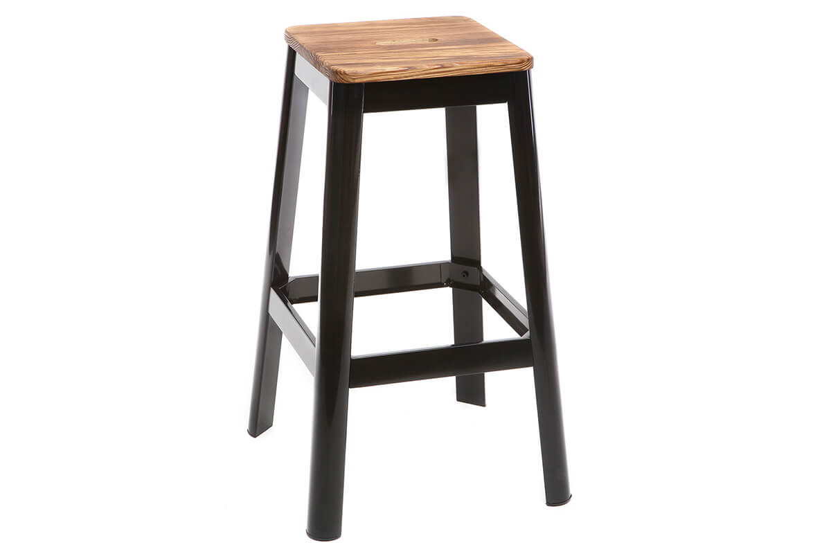 Tabouret de bar design noir et bois H75 cm NICK