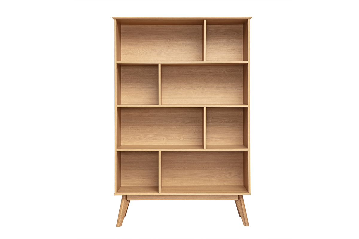 Bibliothèque scandinave en bois clair chêne 8 casiers L110 cm INGRID