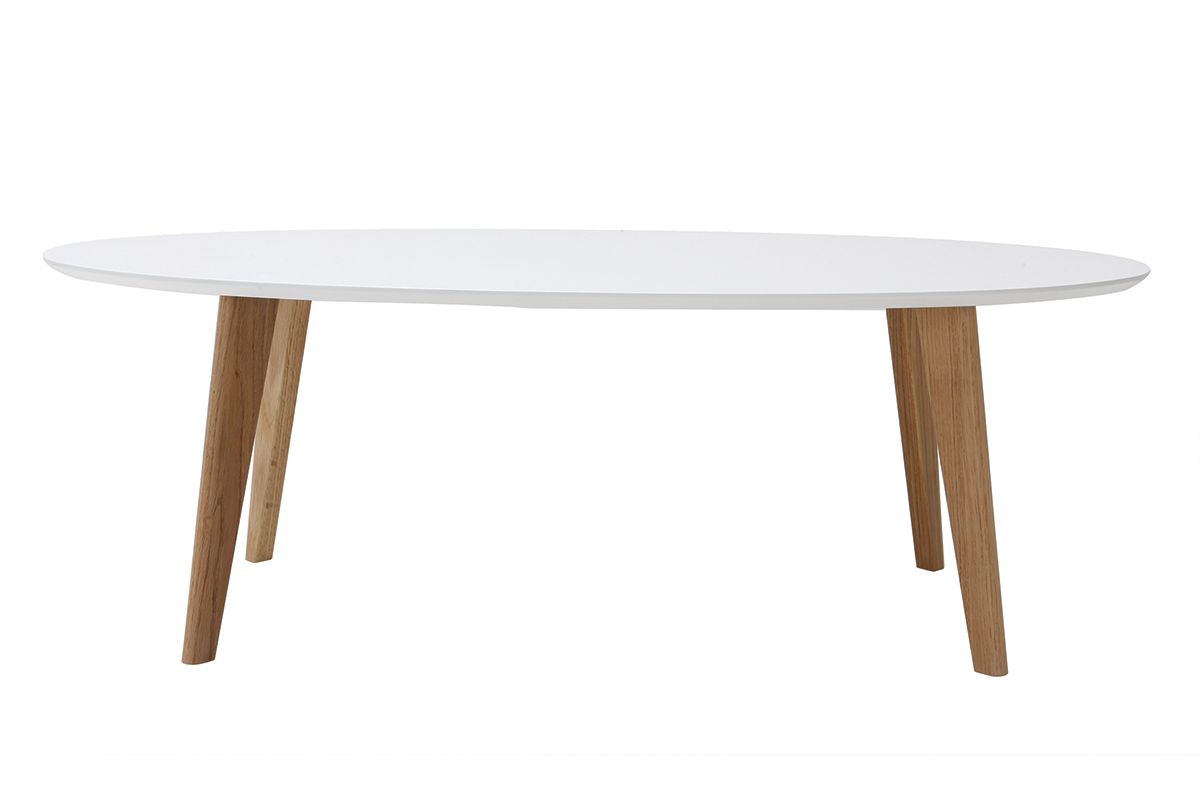 Table basse ovale scandinave blanc et bois clair chêne L120 cm EKKA