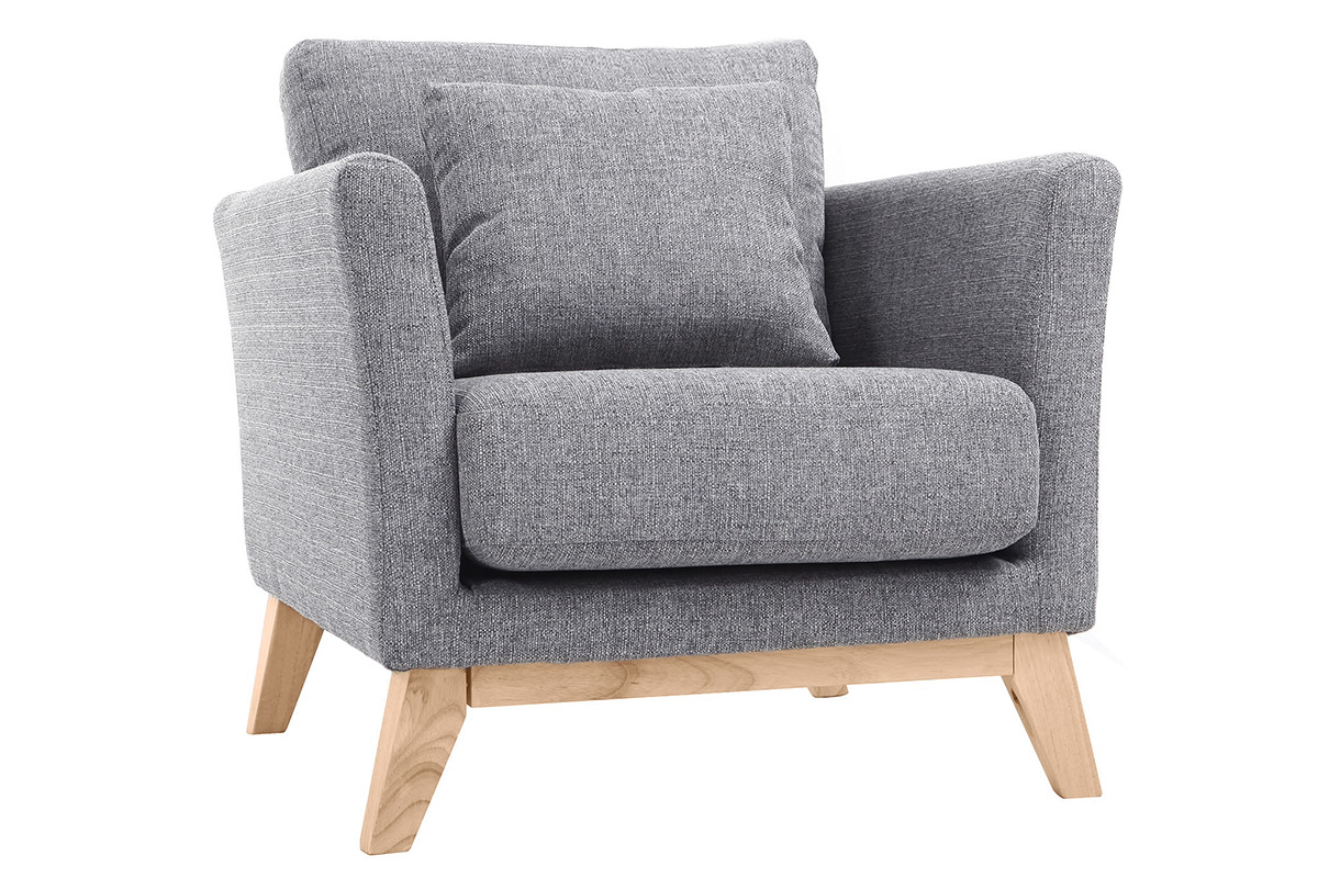 Fauteuil scandinave déhoussable en tissu gris clair et bois clair OSLO