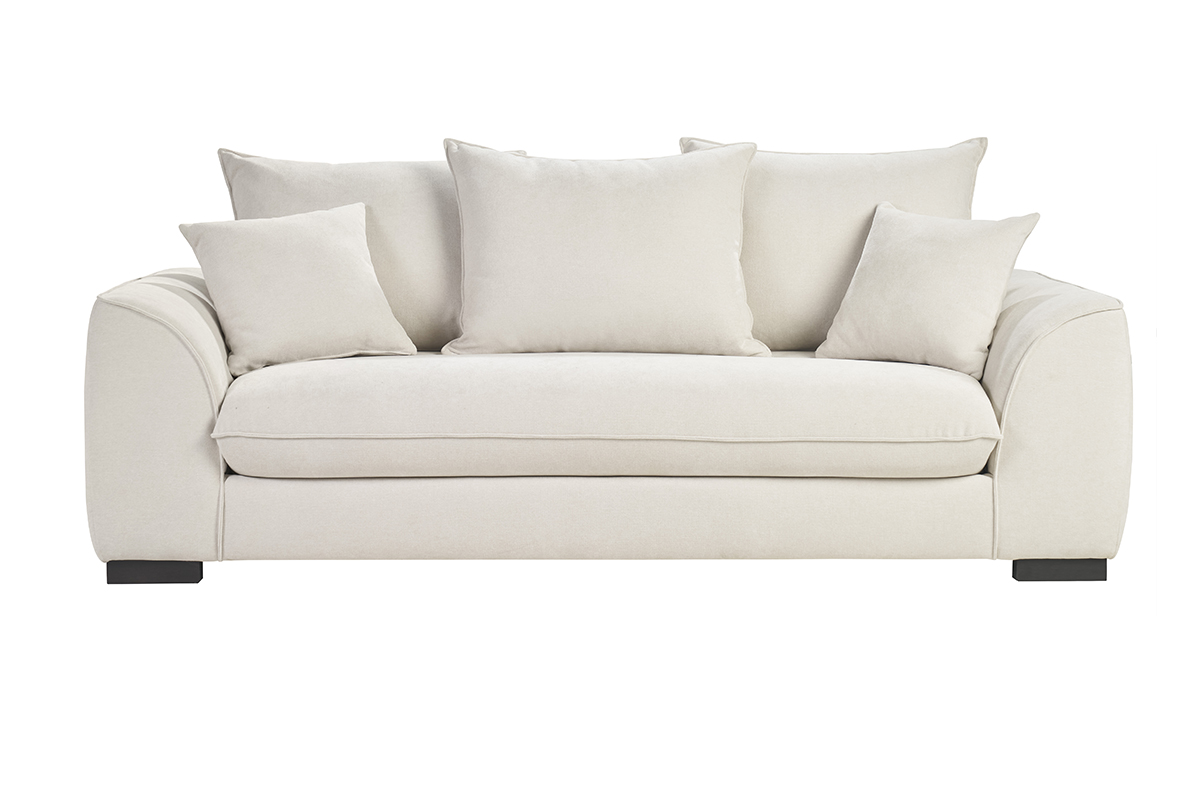 Canapé convertible 3 places en tissu effet velours beige avec matelas 12 cm ARMAND