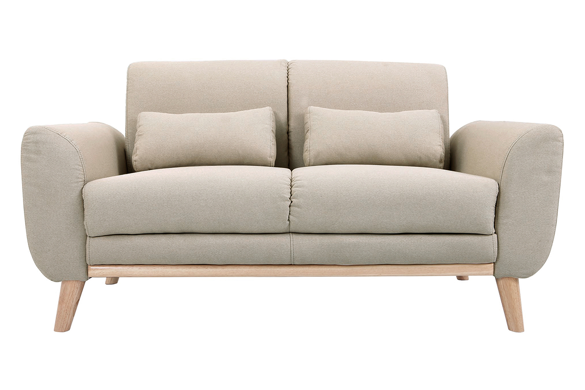 Canapé scandinave 2 places en tissu beige et bois clair EKTOR