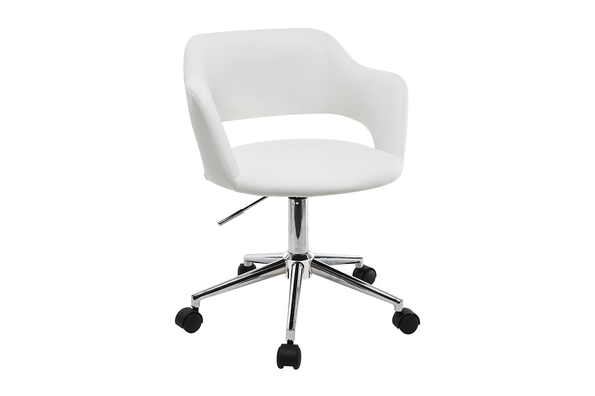 Chaise de bureau à roulettes design blanc et acier chromé JESSY