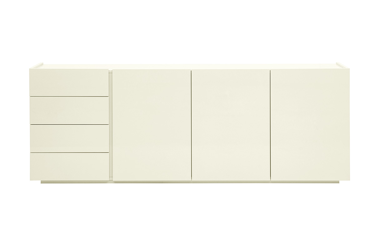 Buffet beige laqué brillant 3 portes 4 tiroirs L200 cm ISAURE