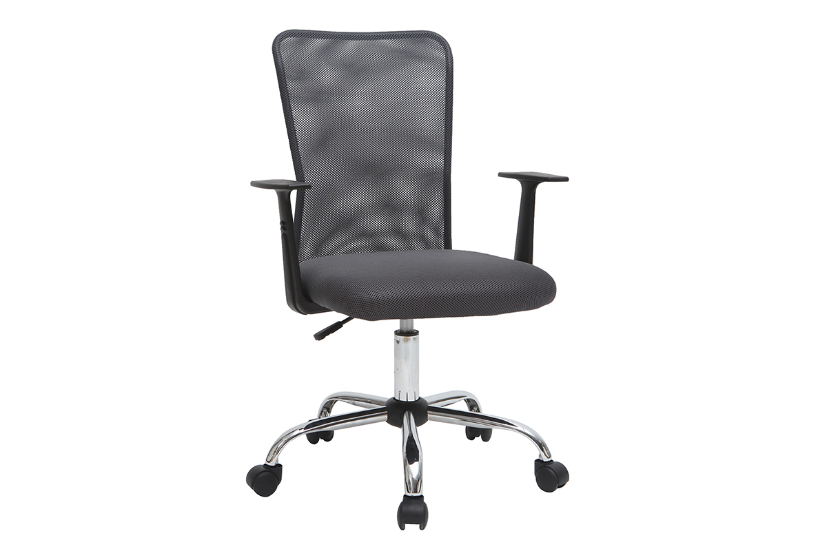 Fauteuil de bureau à roulettes design en mesh gris et acier chromé PLUZ