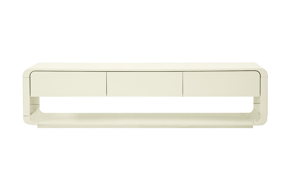 Meuble TV design beige laqué brillant 3 tiroirs L179.5 cm SAILOR