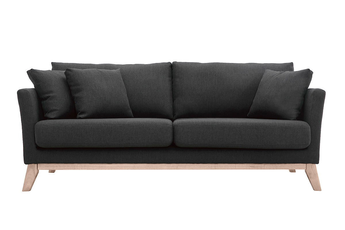 Sofá nórdico 3 plazas gris oscuro desenfundable patas madera OSLO