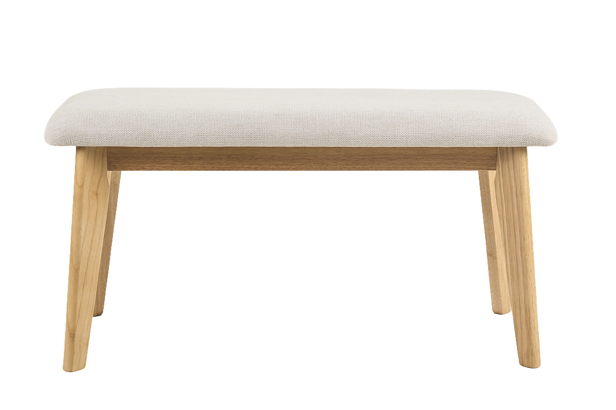 Banc scandinave en tissu effet velours texturé beige et bois clair L92 cm ELION